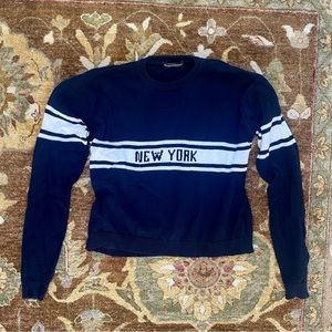Brandy Melville Navy Striped “New York” Crew Neck Sweater